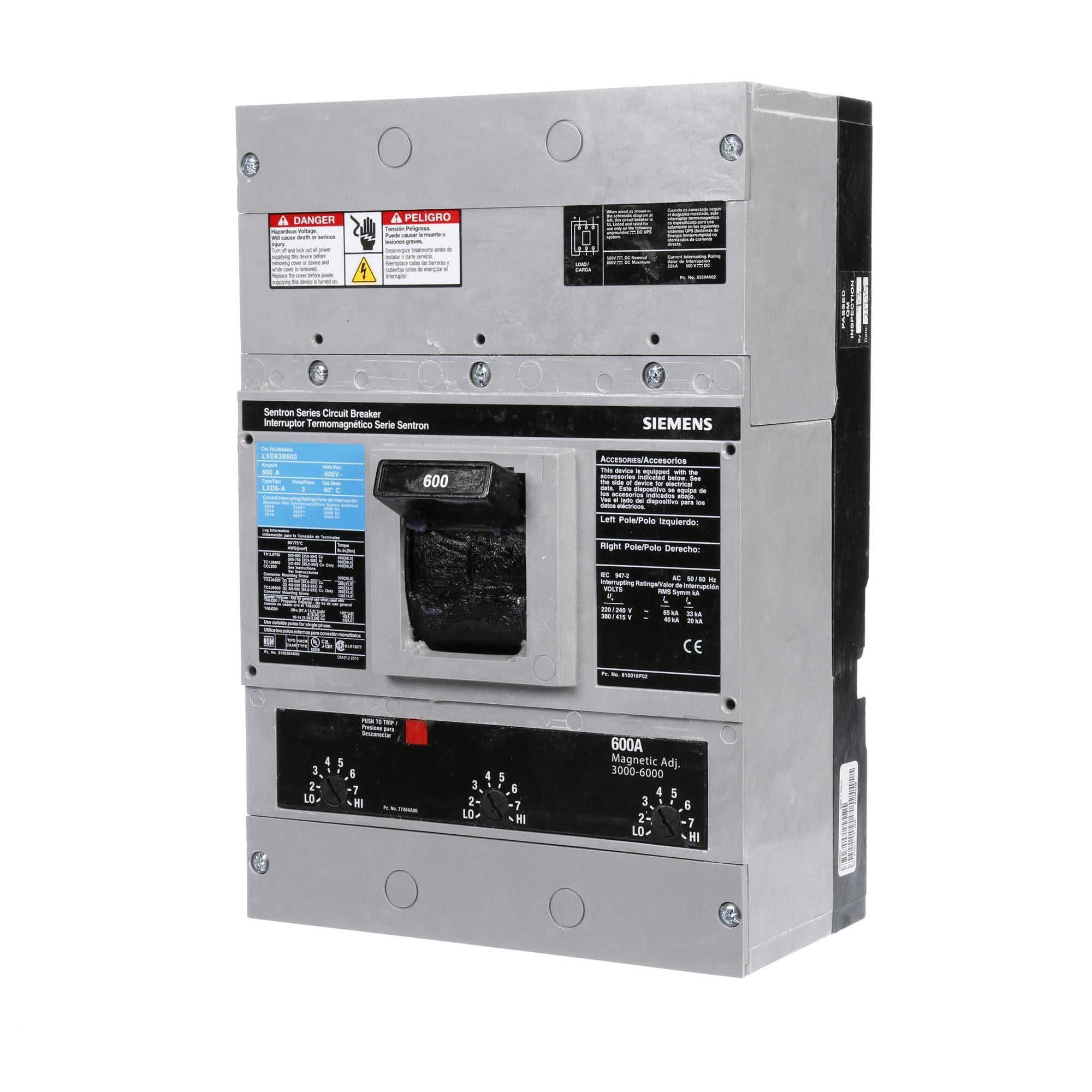 Siemens Sentron™ LXD63B600 Type LXD6 Low Voltage Molded Case