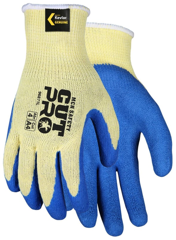 MCR Safety FlexTuff Kevlar Gloves - Blue/Yellow Latex Palm Work Gloves X-Large